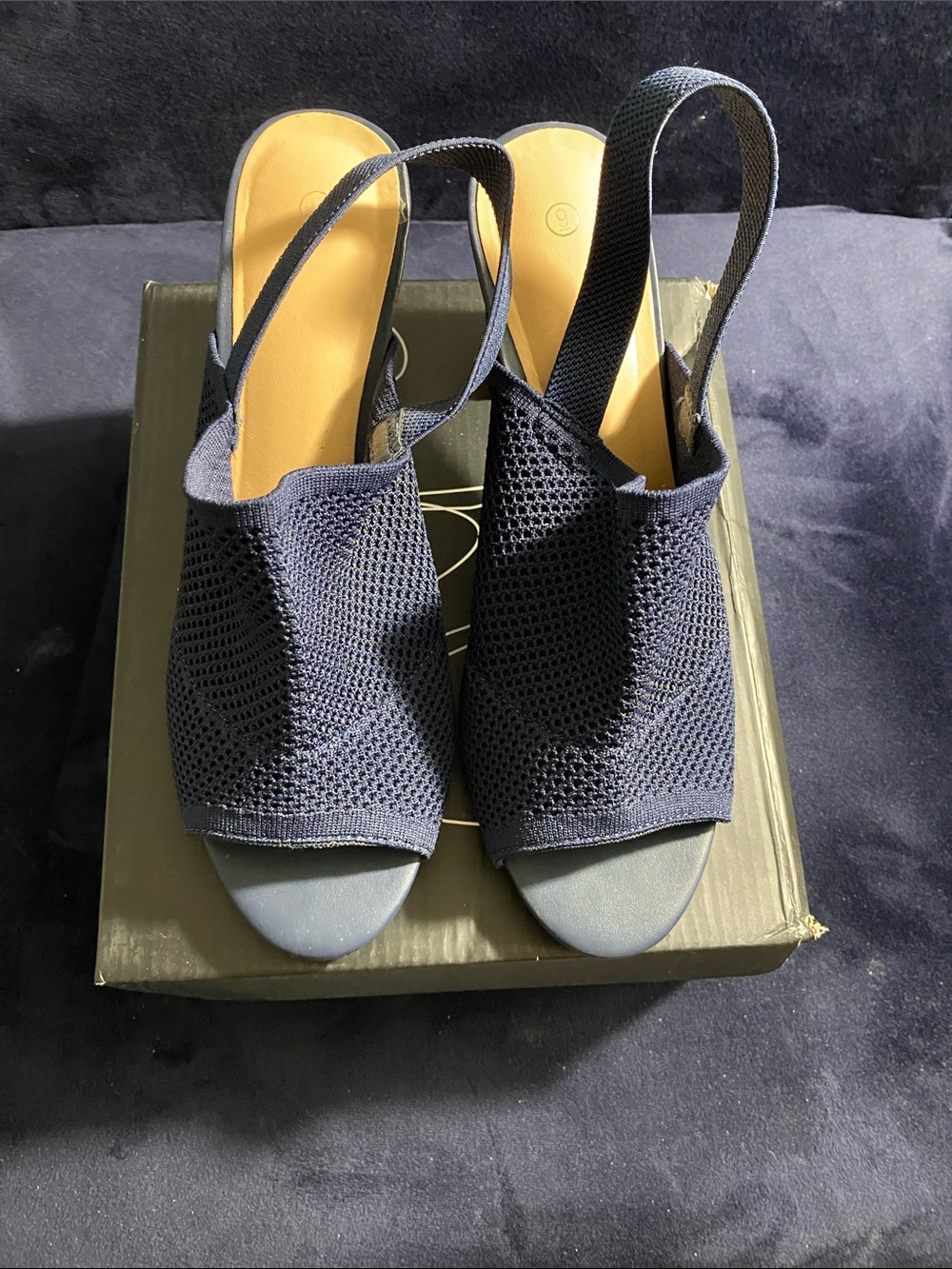 Women’s Navy Knit Slingback Sandals, size 9, 3” heels